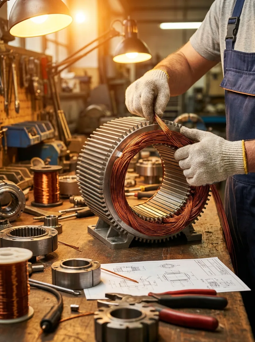 Induction motor rewinding work by M. Sons Engineering